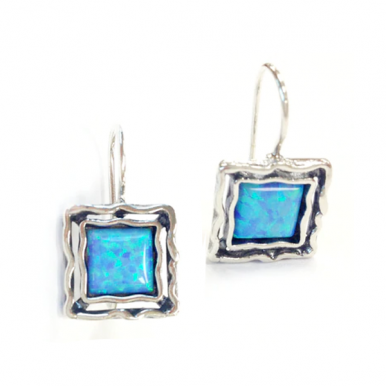 Silver Square framed Earrings with Large Square Opal